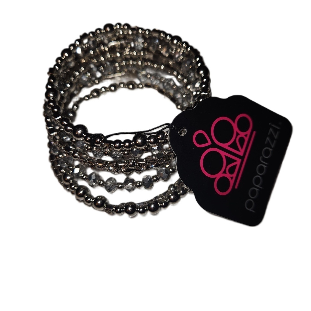 Paparazzi Silver Beaded Coil Wrap Bracelet One Size